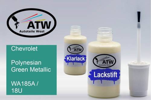 Chevrolet, Polynesian Green Metallic, WA185A / 18U: 20ml Lackstift + 20ml Klarlack - Set, von ATW Autoteile West.